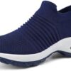 Women’s Slip-On Walking Shoes – Lightweight Mesh Nursing Sneakers with Air Cushion - Navy- Bigsellcenter