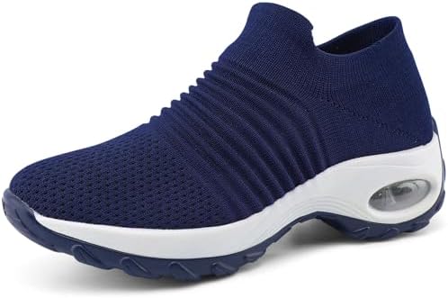 Women’s Slip-On Walking Shoes – Lightweight Mesh Nursing Sneakers with Air Cushion - Navy- Bigsellcenter