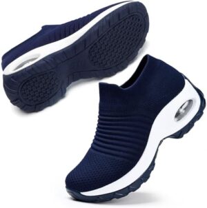 Women’s Slip-On Walking Shoes – Lightweight Mesh Nursing Sneakers with Air Cushion - Navy- Bigsellcenter