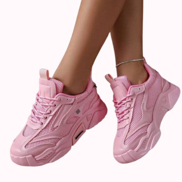 New Women’s Sports Shoes – Pink Thick Sole Mesh Sneakers